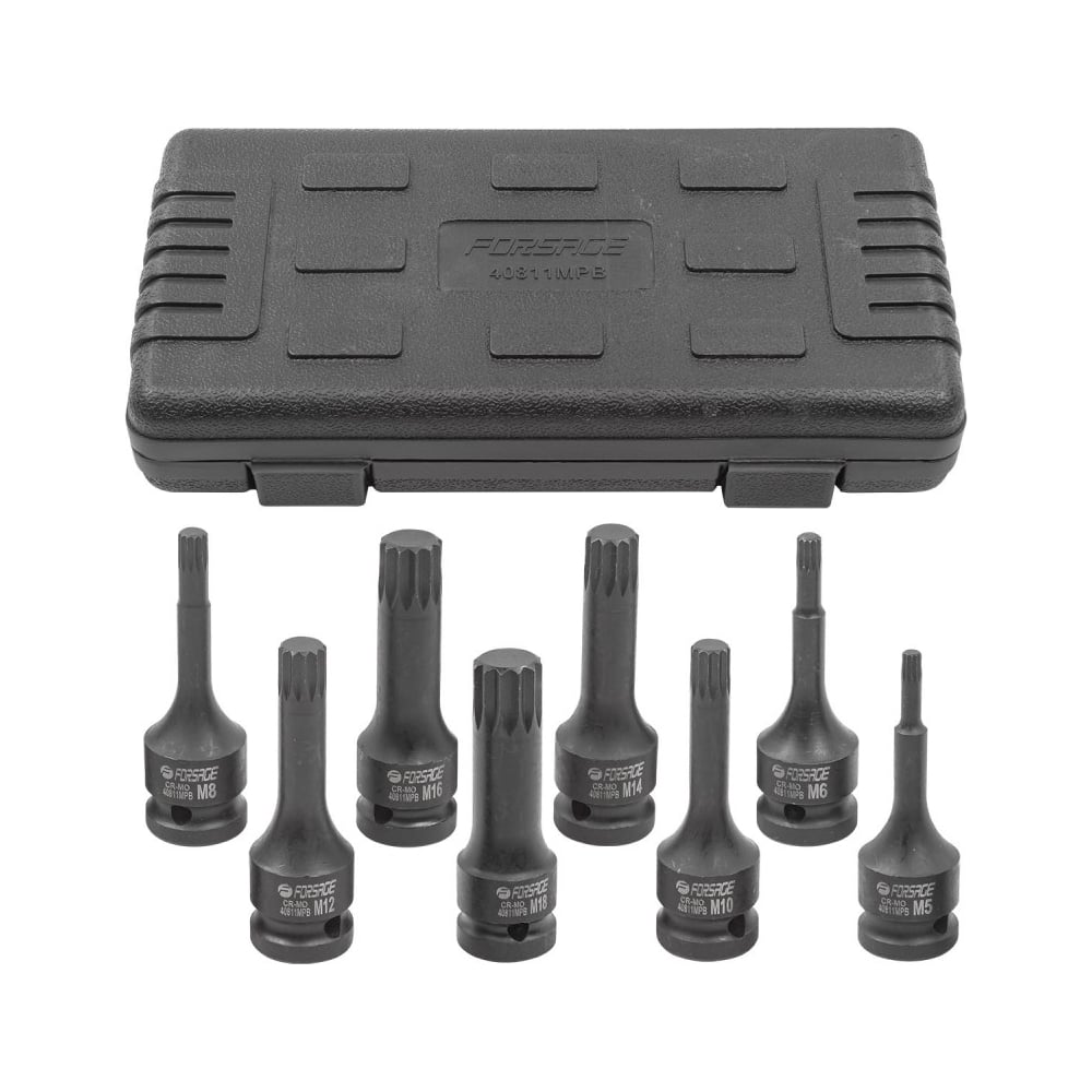 Набор головок-бит ударных SPLINE 1/2''DR, 8-предметов M5, M6, M8, M10 ...
