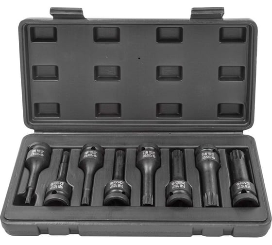 Набор головок-бит ударных SPLINE 1/2''DR, 8-предметов M5, M6, M8, M10, M12, M14, M16, M18, в кейсе F-40811MPB Forsage 54598