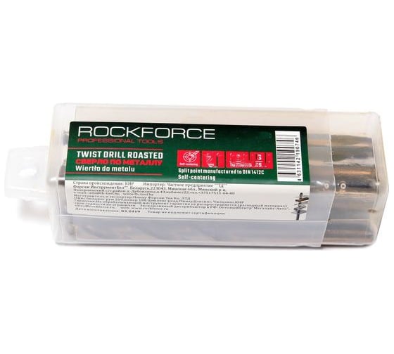Сверло по металлу (10 шт; 2 мм; HSS-Co; пластиковый футляр) ROCKFORCE RF-DSP564(29200)