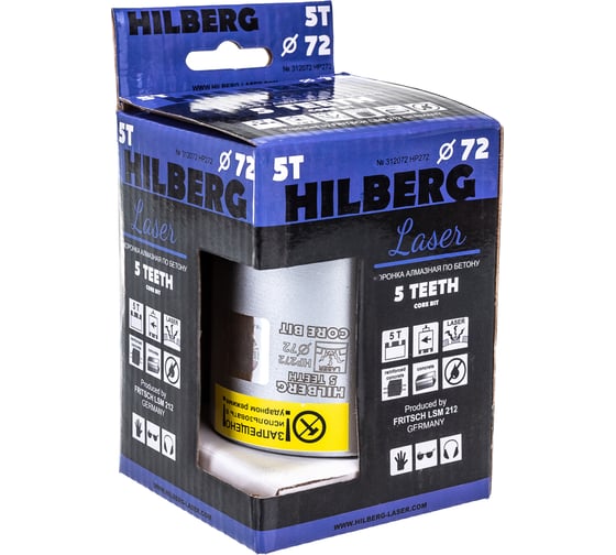 Коронка алмазная по бетону Laser Five Teeth 72 мм Hilberg HP272