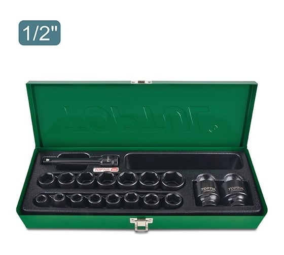 Набор ударных головок 6-гранных 10-32 мм, 1/2"DR, 18 предметов TOPTUL GCAD1807
