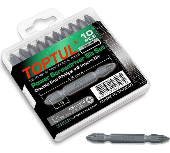 Набор двухсторонних бит PH1x65 10 шт, в пластмассовом боксе TOPTUL GAAW1002