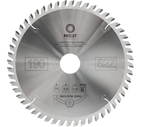 Диск отрезной для ламината и МДФ (190x30x2.6/1.6 мм; Z=52 TFZ) PROCUT 755.1903052