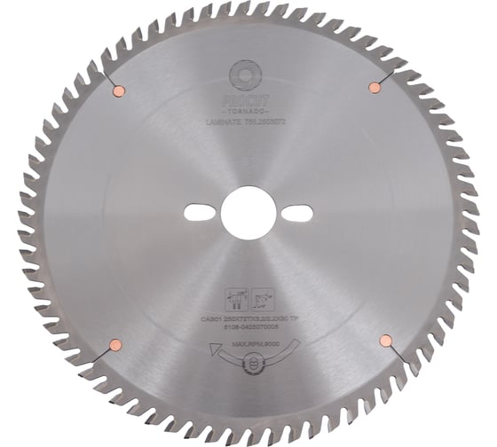 Диск отрезной для ламината и МДФ (250x30x3.2/2.2 мм; Z=72 TFZ) PROCUT 755.2503072 1