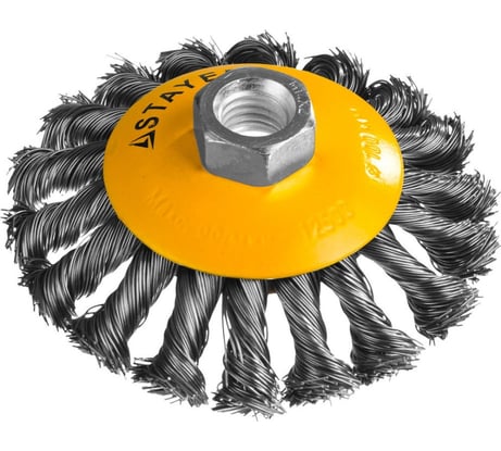 Щетка коническая PROFESSIONAL (100 мм; М14; плетеные пучки проволоки 0.5 мм) для УШМ STAYER 35135-100