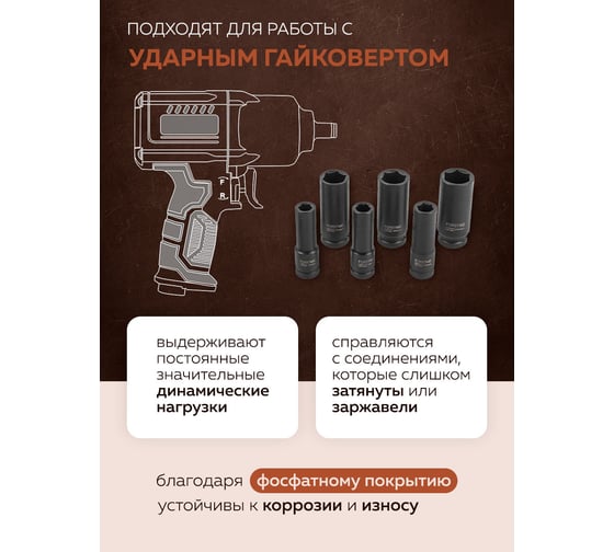 Набор головок ударных глубоких 11 предметов, 1/2" DR, 6-гранная FORSTIME FT-4117-5MPB(52560)