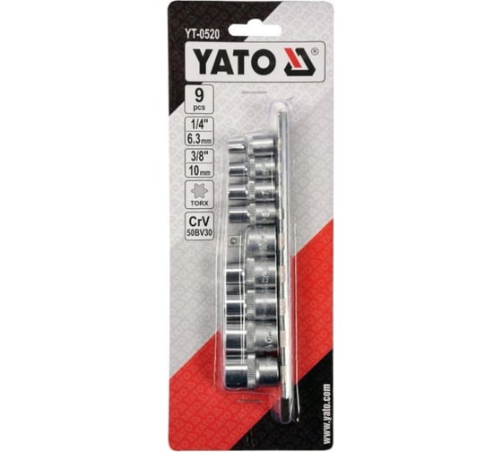 Набор торцовых головок YATO 1/4-3/8 TORX 9 предметов Е5-Е16 холдер YT-0520 37140520 092 1