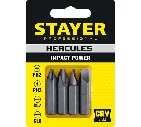 Биты для ударной отвертки HERCULES (4 шт; 36 мм) Stayer 25667-S4_z01