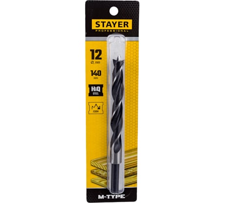 Сверло спиральное по дереву M-type Profesional (12 мм; HCS; М-образная заточка) Stayer 2942-140-12_z02