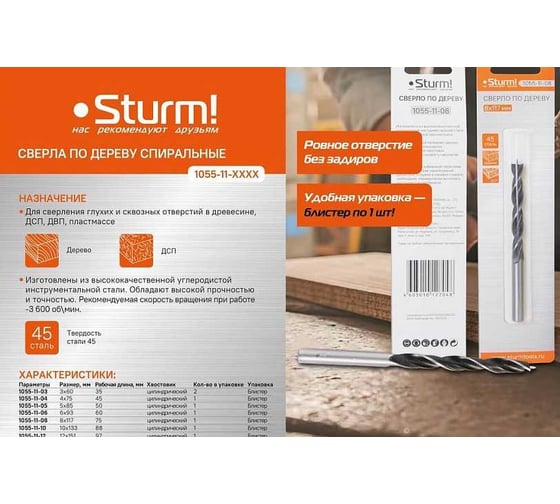 Сверло спиральное Sturm 1055-11-10