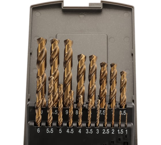 Набор сверл по металлу 1-10 мм, DIN338, HSSE-Co5, 135° 19 шт H-Tools 215214ROHT