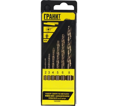Набор сверл по металлу HSS-Co из 6 штук пластиковая упаковка ГРАНИТ 165200