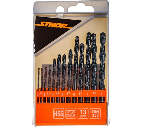 Набор сверл по металлу (13 пр, 2-8 мм, HSS) пластиковая кассета STHOR 22180