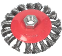 Щетка для ушм 100 мм, тарелка, крученая проволока, гайка М14 BARTEX 265888