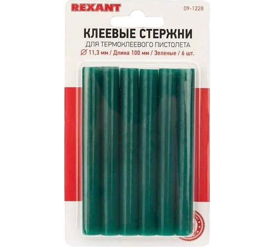 Клеевые стержни Rexant 11х100 мм зеленые 6 шт. 09-1228