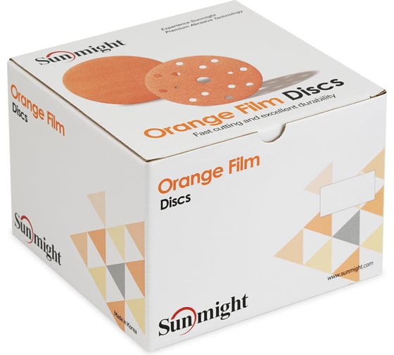 Круг шлифовальный Q128OM ORANGE FILM 100 шт, 150 мм, на липучке, 7 отверстий, оранжевый, P150 SUNMIGHT 21109