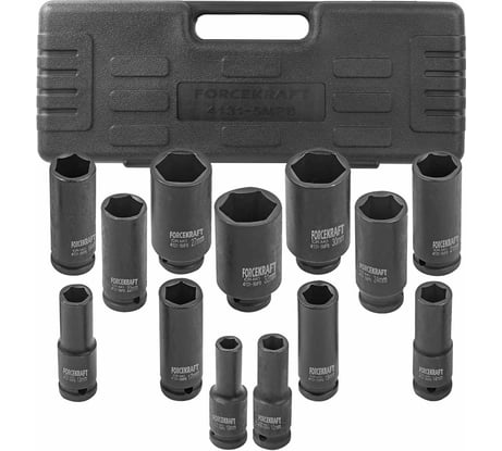 Набор головок ударных глубоких,13 предметов, 1/2'' в кейсе Forcekraft FK-4131-5MPB(26462)