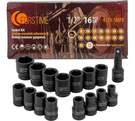 Набор головок ударных 16 предметов, FORSTIME 1/2" FT-4179-5MPB(57024)