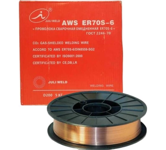 Проволока сварочная омедненная ER70S-6 (СВ08Г2С) 1 мм, катушка D200, 5 кг JULI WELD 821