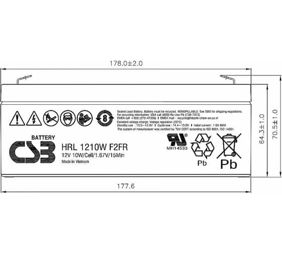 Аккумулятор для ИБП CSB HRL1210W F2 FR УТ-00000124