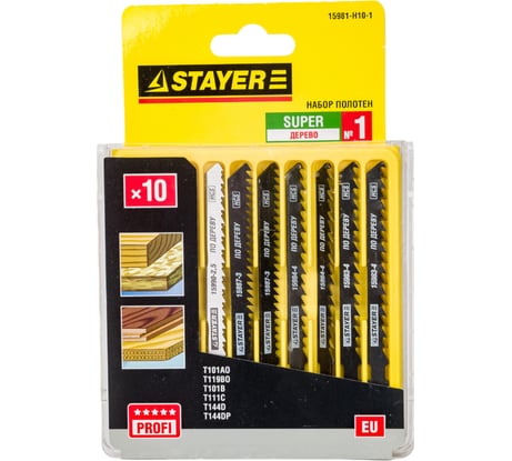Набор полотен STAYER МАСТЕР №1 для электролобзика по дереву 10 шт. HCS T144DP T144D T111C T119BO T101B T101AO 15981-H10-1