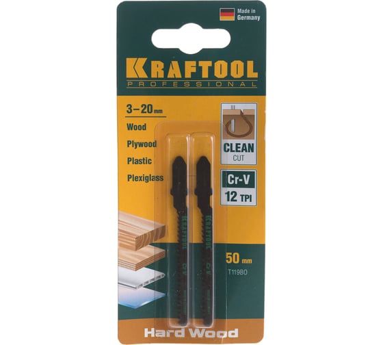 Полотно Kraftool для электролобзика по дереву пластику 50x2 мм фигурный рез 2 шт. EU T119BO 159536-2