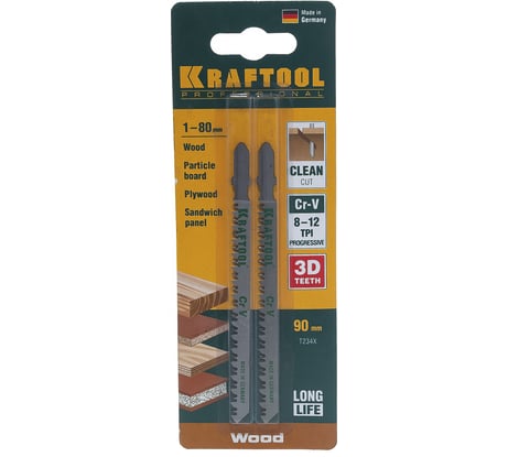 Полотно Kraftool для электролобзика по дереву 90x3 мм чистый рез 2 шт. EU T234X 159506-U