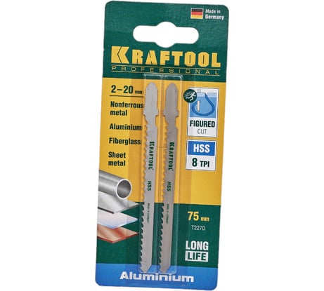 Полотно Kraftool для электролобзика по металлу 75x3 мм фигурный рез 2 шт. EU T227D 159558-3