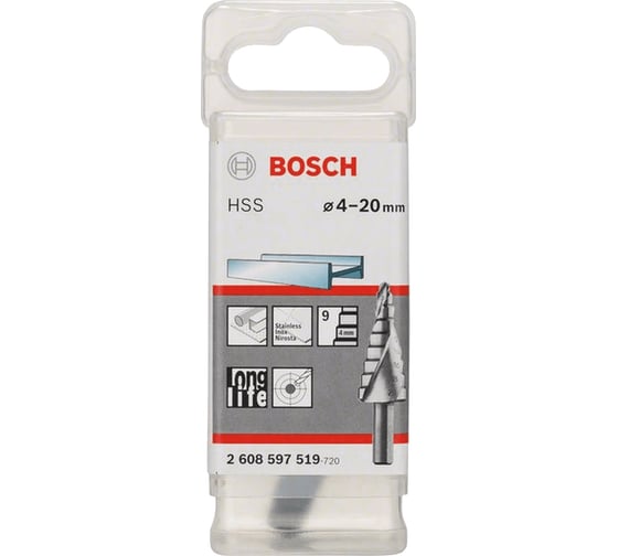 Ступенчатое сверло по металлу Bosch HSS 4-20 мм 2608597519