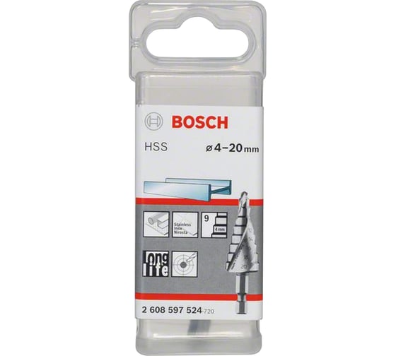 Ступенчатое сверло по металлу Bosch шестигранный хвостовик HSS 4-20 мм 2608597524