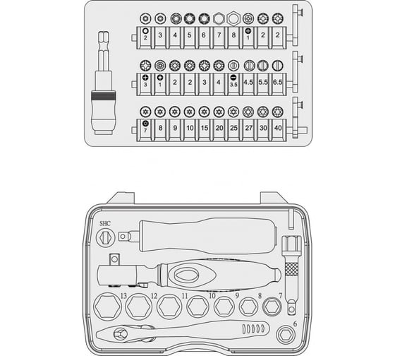 Набор головок Heyco + трещотка 44 предмета HE-50829301883