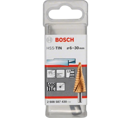 Ступенчатое сверло по металлу Bosch HSS-TiN 13 ступеней 6-30 мм 2608587430