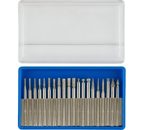 Набор мини-насадок Зубр с алмазным напылением в пластиковом боксе P 180 хвостовик диаметр 3 мм 20 предметов 33383-H20