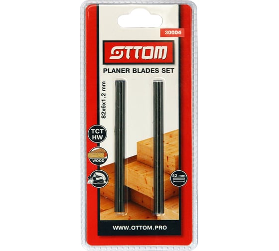 Комлект ножей для рубанка (2 шт, 82х6х1.2 мм, TCT/HW) OTTOM 30004