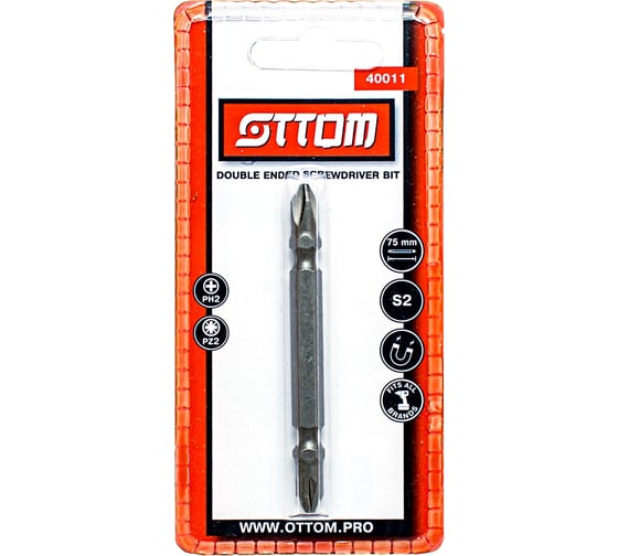 Бита двухсторонняя PH2-PZ2x75 мм (S2, 1 шт) OTTOM 40011 1