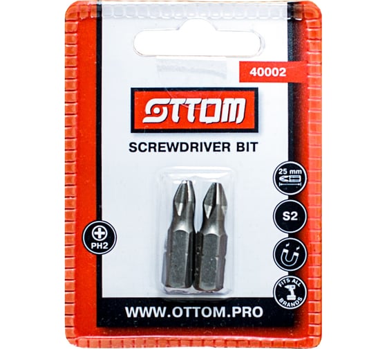 Бита PH2x25 мм (S2, 2 шт) OTTOM 40002