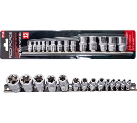 Набор торцевых головок 1/2"&1/4"&3/8"DR звездочка E4-24 14 предметов Rockforce RF-4158(11711)