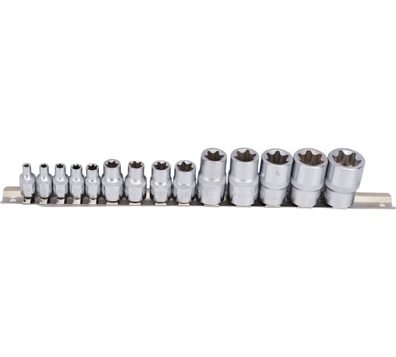 Набор торцевых головок 1/2"&1/4"&3/8"DR звездочка E4-24 14 предметов Rockforce RF-4158(11711)