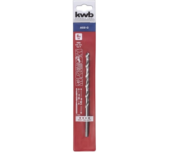 Сверло по металлу удлинённое  HSS, 6,5 мм kwb 217-065