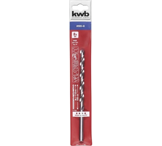 Сверло по металлу удлинённое  HSS, 8,5 мм kwb 217-085