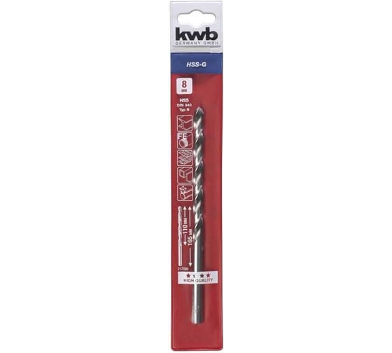 Сверло по металлу удлинённое  HSS, 8,0 мм kwb 217-080