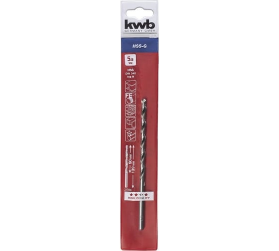 Сверло по металлу удлинённое  HSS, 5,5 мм kwb 217-055