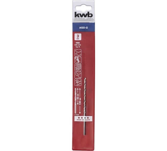 Сверло по металлу удлинённое  HSS 3,0 мм kwb 217-030