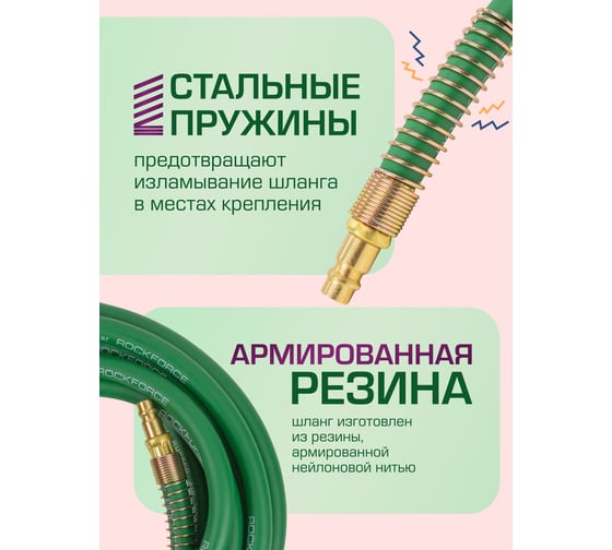 Шланг резиновый воздушный армированный с фитингами 8х14 мм, 20 м Rockforce RF-AHF-208(57591)