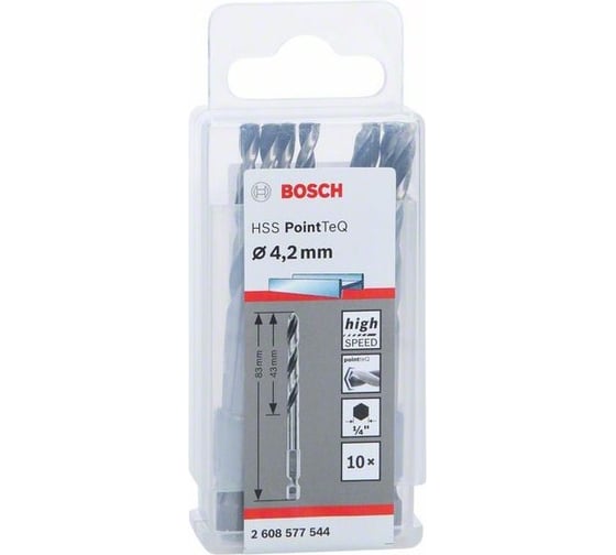 Набор 10 сверл (HSS PointTeQ; HEX 4.2 мм) по металлу Bosch 2608577544