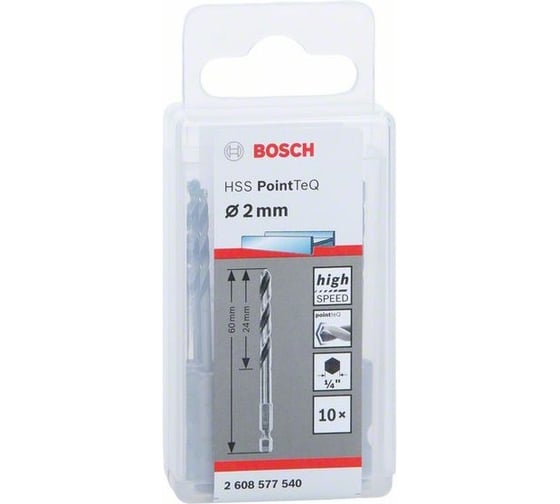 Набор 10 сверл (HSS PointTeQ; HEX 2 мм) Bosch 2608577540
