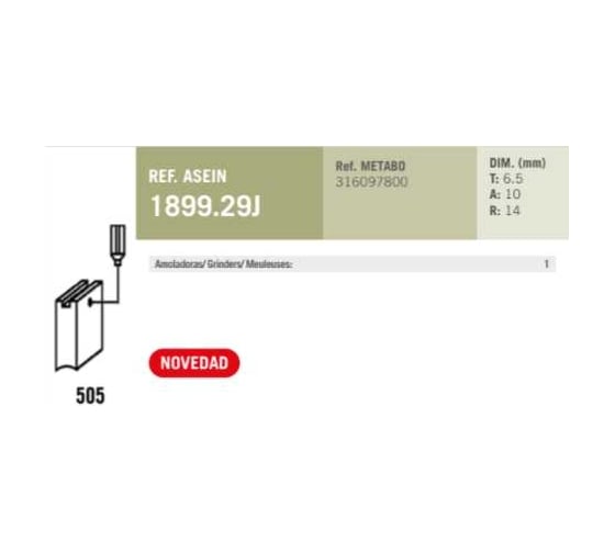Комплект графитовых щеток Metabo OEM 316097800/as, комплект 2 шт Asein 1899.29J