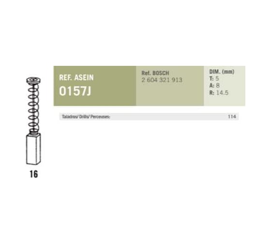 Комплект графитовых щеток Bosch OEM 2604321913, комплект 2 шт Asein 0157J