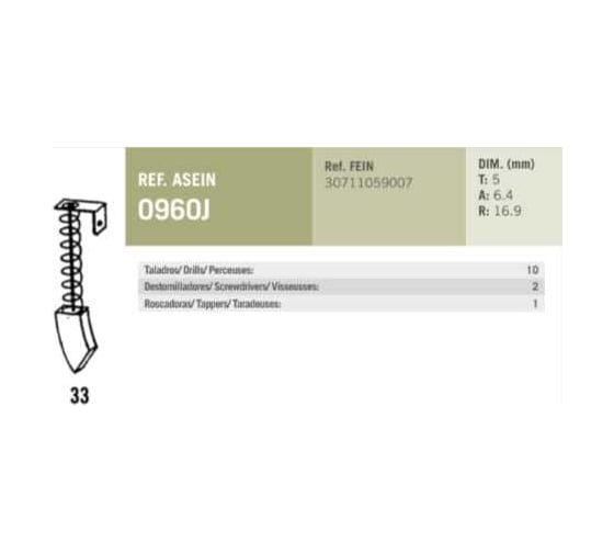 Комплект графитовых щеток Fein OEM 30711059007, комплект 2 шт Asein 0960J