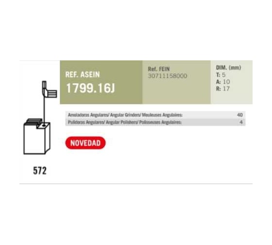 Комплект графитовых щеток Fein OEM 30711158000/as, комплект 2 шт Asein 1799.16J